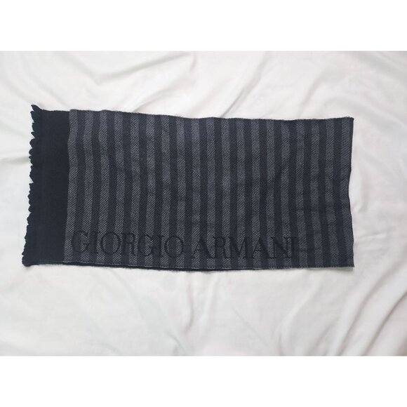 Giorgio Armani Other - Giorgio Armani Black & Gray Striped Wool Scarf